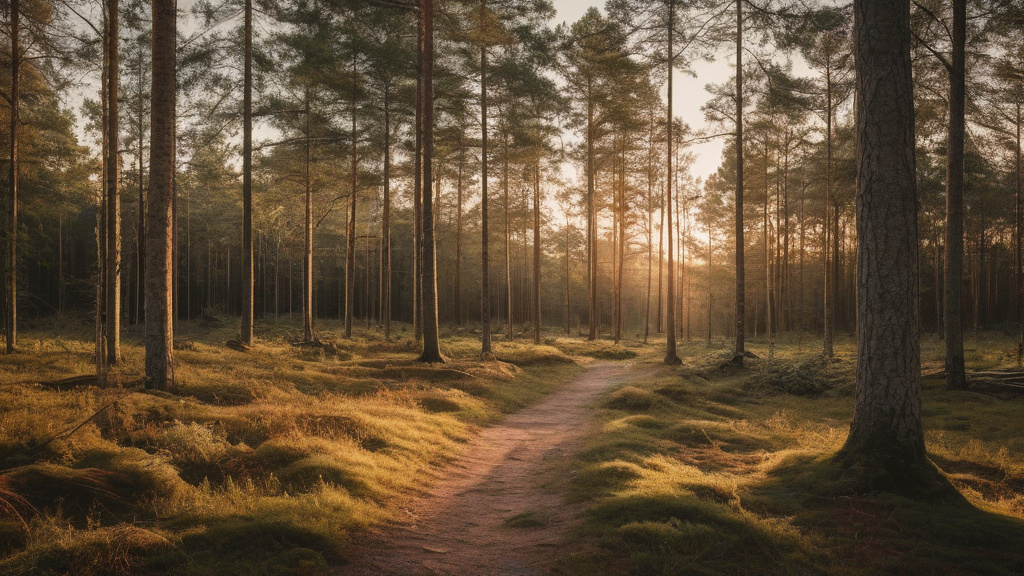 En stilla skogsstig i gryning — bilden representerar balans, eftertanke och vikten av ansvarsfullt spel.